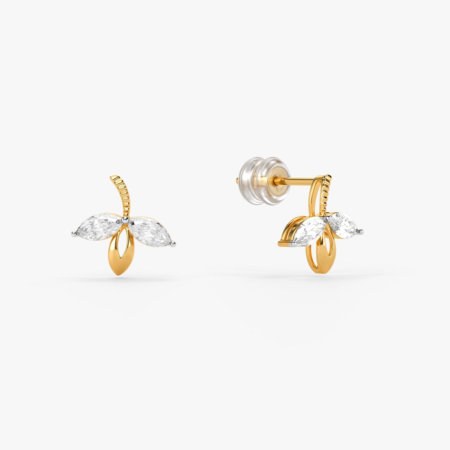 Gold Half Petals Lab Grown Diamond Earrings