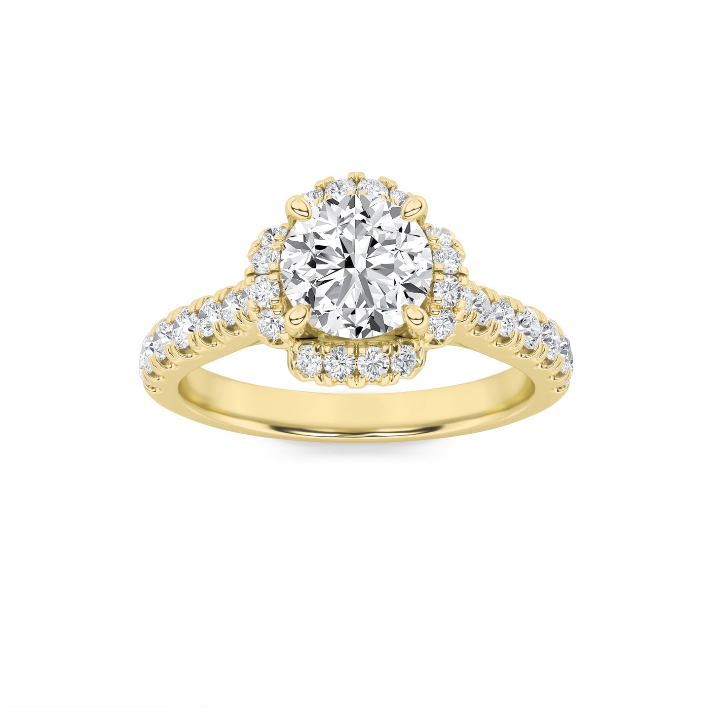 Gold Round Cut Halo Solitaire Diamond Ring