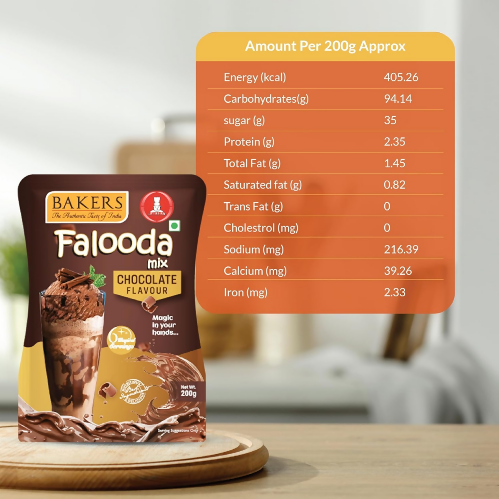BAKERS Falooda Mix Powder - Chocolate, Vanilla And Rose Flavor