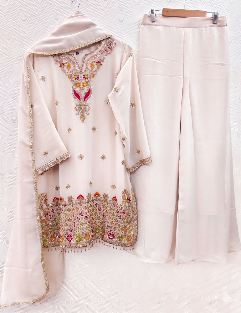 Teeya Creation Designer Baby Pink Festive Palazzo Suit Set with Heavy Embroidery