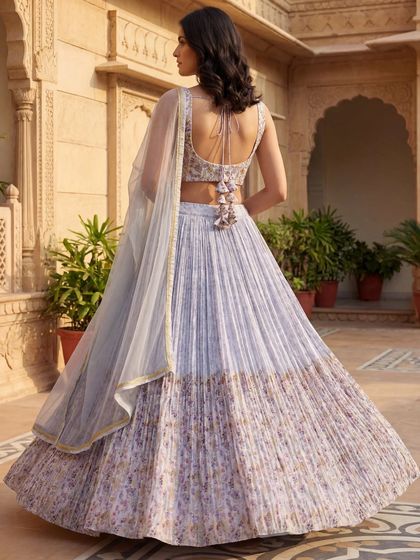 Tulsi Art Enchanting Blue Floral Printed Georgette Festival Wear Lehenga Choli
