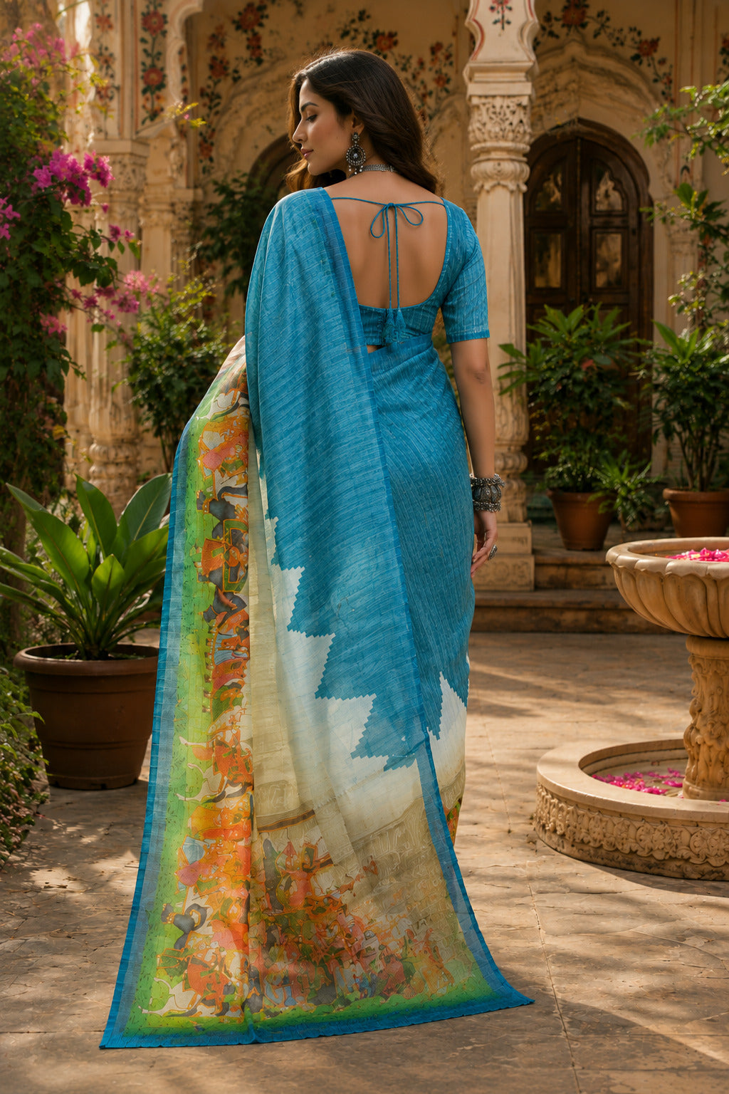 Dwija Fashion Women'S Casual Wear Printed Linen Designer Saree With Unstitched Blouse-Sky Blue