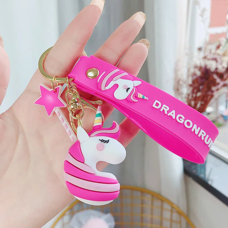 Pink Unicorn DragonRun Keychain | 3D Lanyard Keychain | Silicone | Premium |