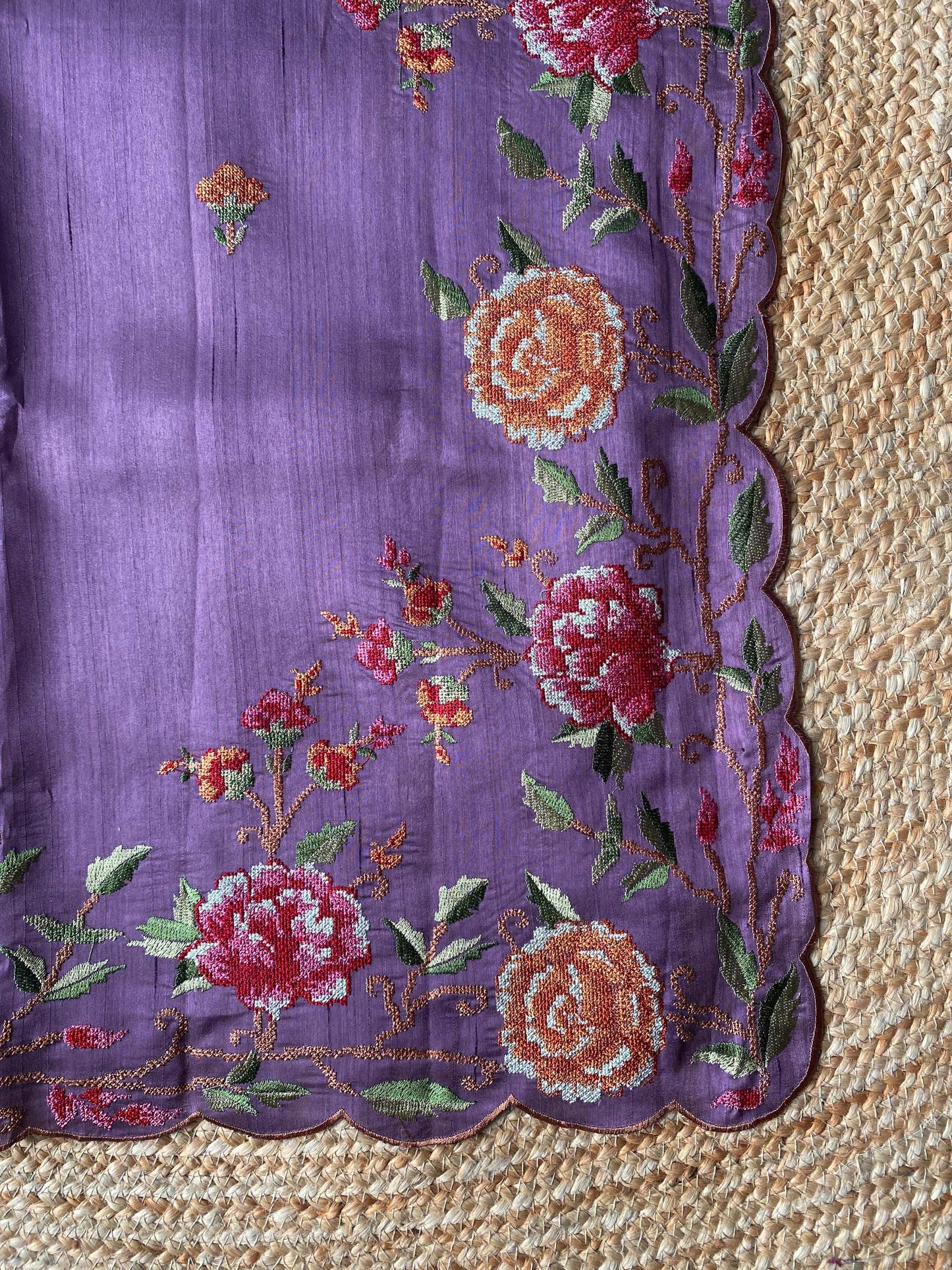 Mameraa Sarees Lavender Matka Silk Saree With Heavy Floral Embroidery Border With Running Blouse-Lavender