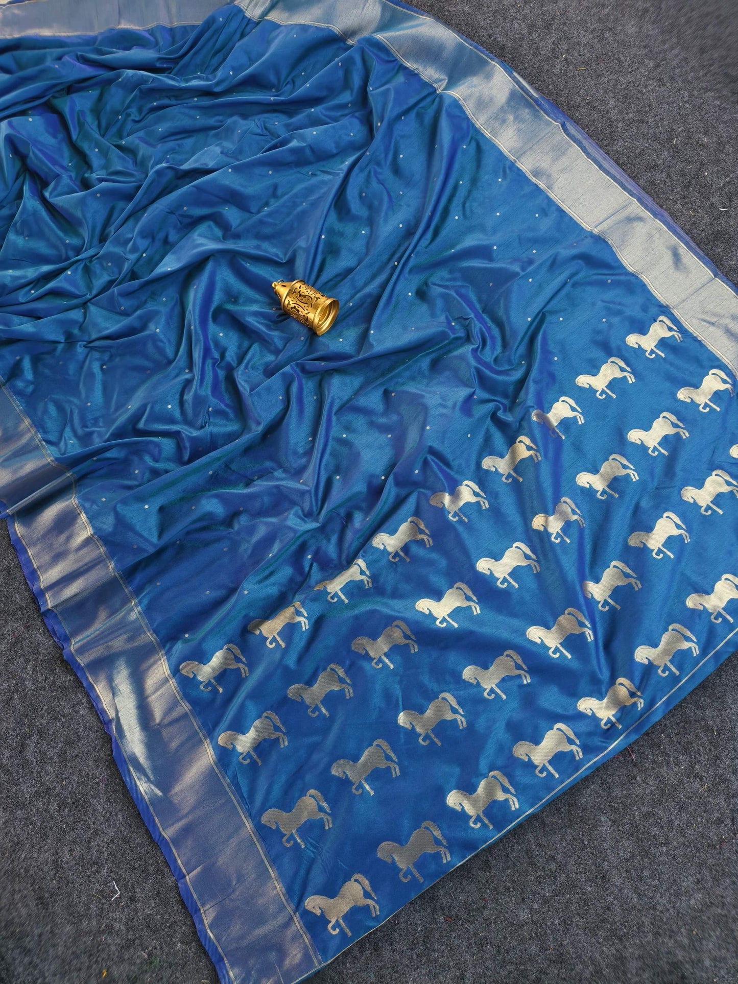 Mameraa Sarees Sky Blue Silk Blend Zari Banarasi Weaving Saree With Blouse-Sky_Blue