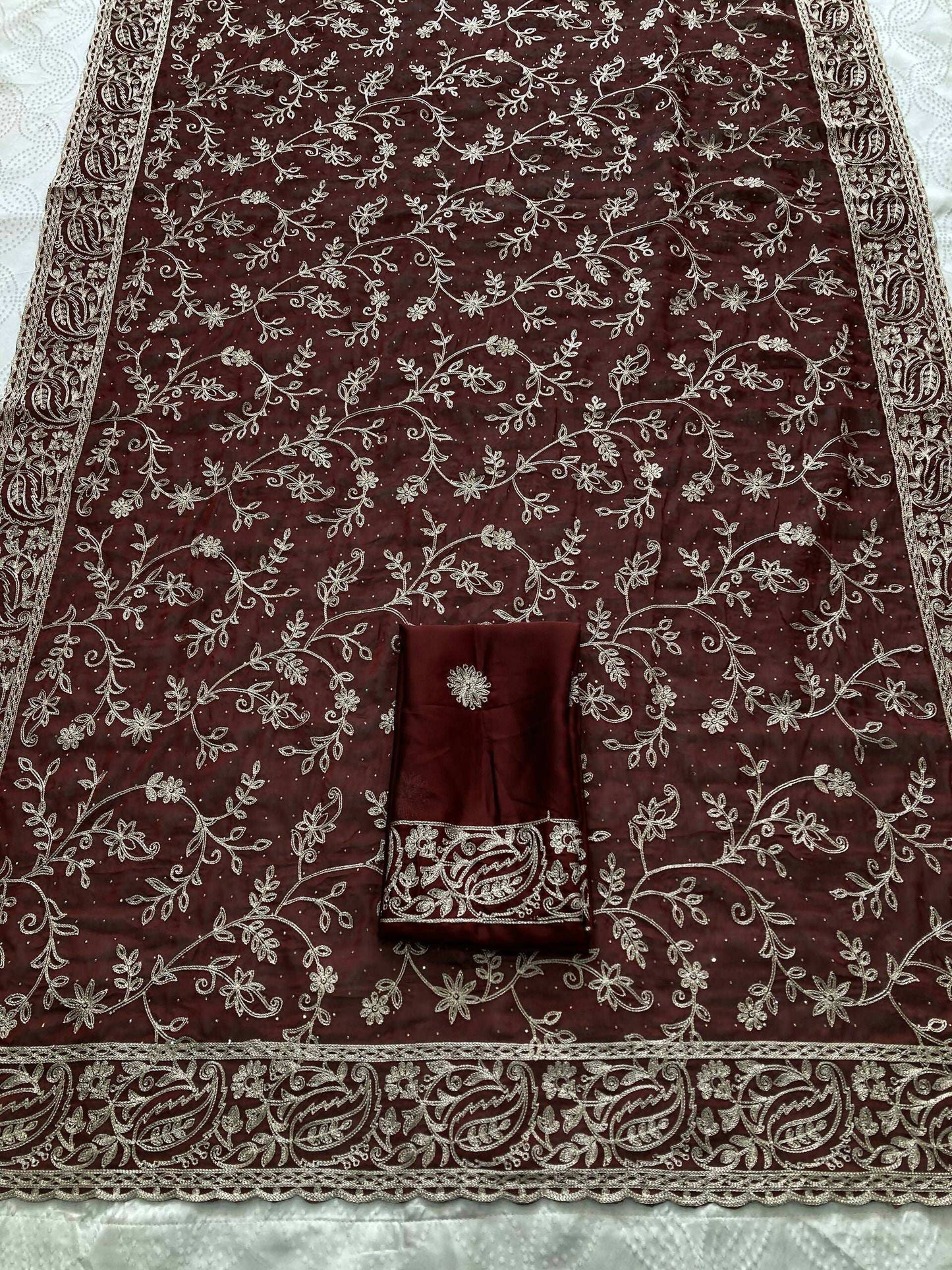 Teeya Creation New Trendy Stylish Party Wear Silk Saree-Brown