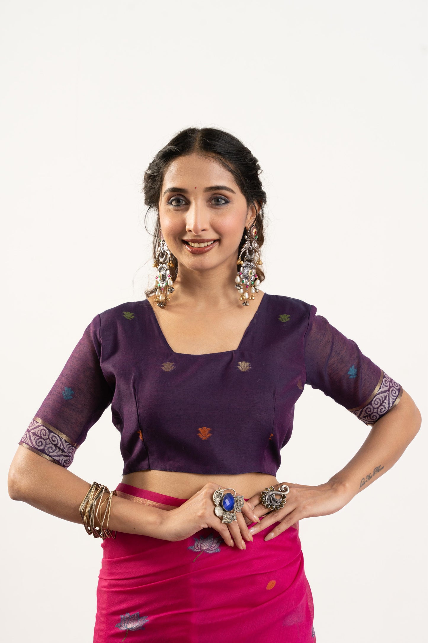 Jyoti Fashion Women's Pink Soft Muga Cotton Zari Woven Saree with Blouse