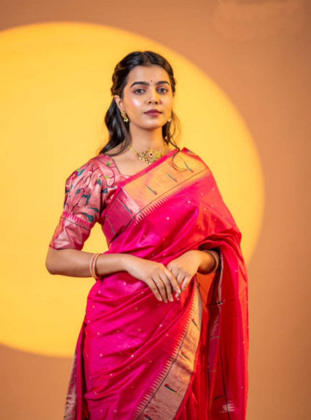 Jyoti Fashion Women's Pink Soft Khadi Raw Silk Zari Woven Saree with Blouse
