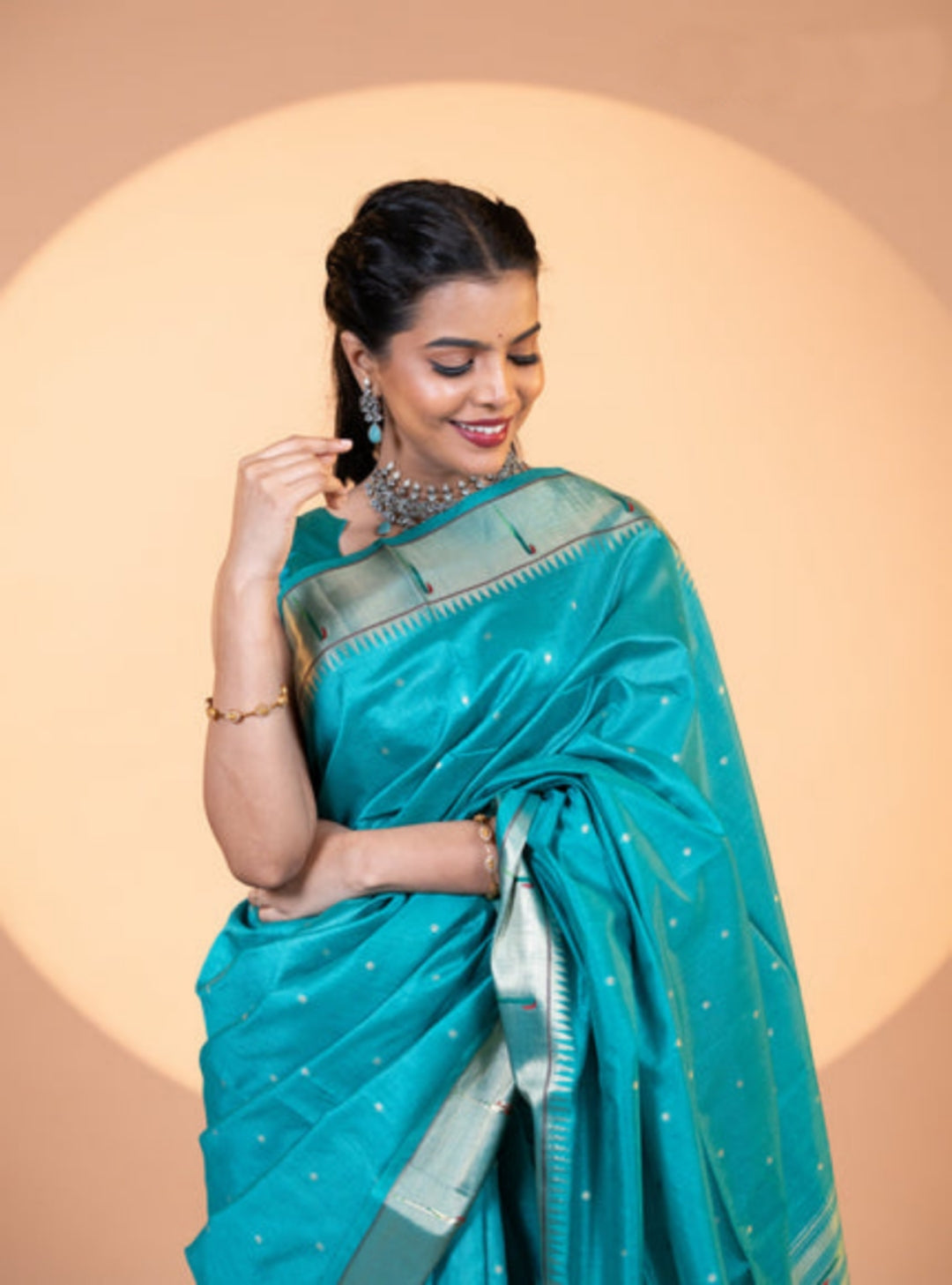 Jyoti Fashion Women's Rama Soft Khadi Raw Silk Zari Woven Saree with Blouse