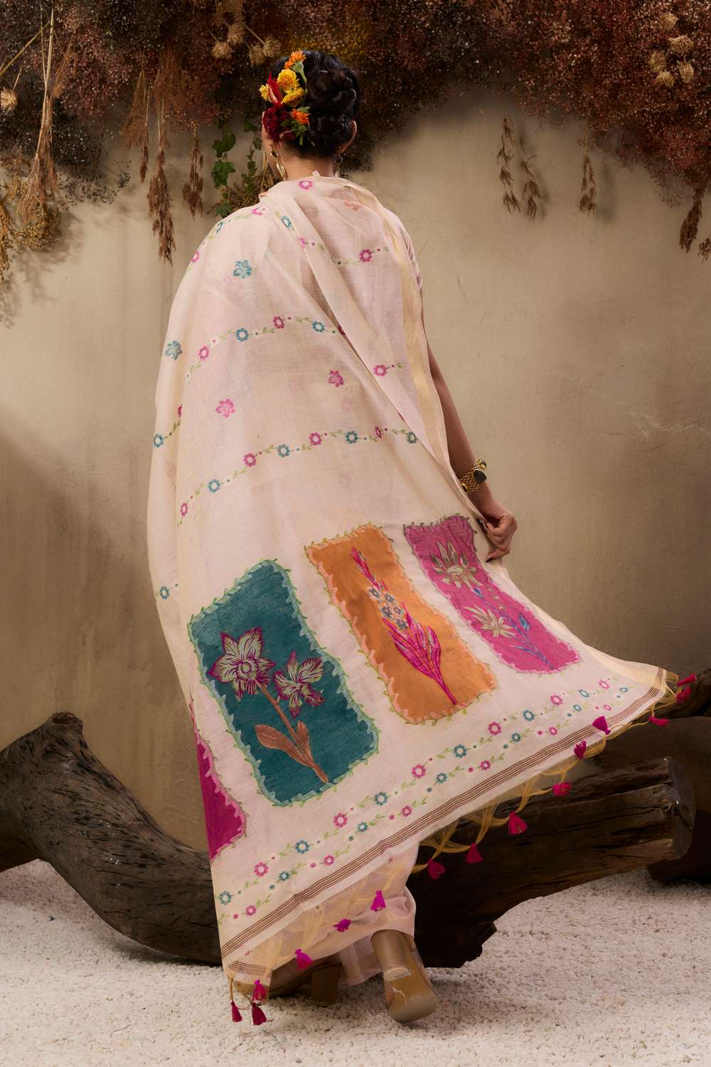 Jyoti Fashion Women's Pink Soft Muga Cotton Resham Weaving Saree with Blouse