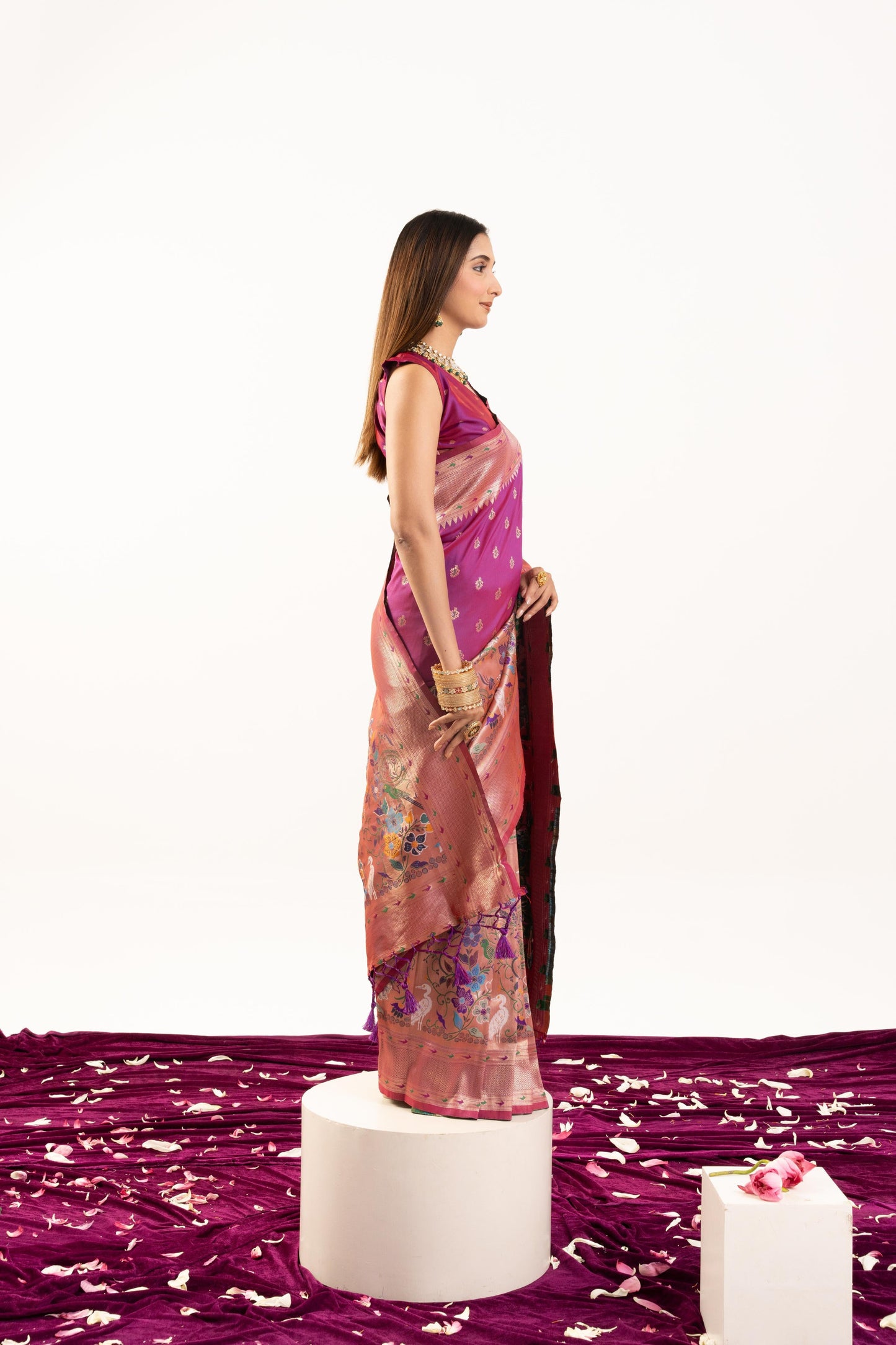 Jyoti Fashion Women's Magenta Soft Banarasi Silk Zari Woven Saree with Blouse