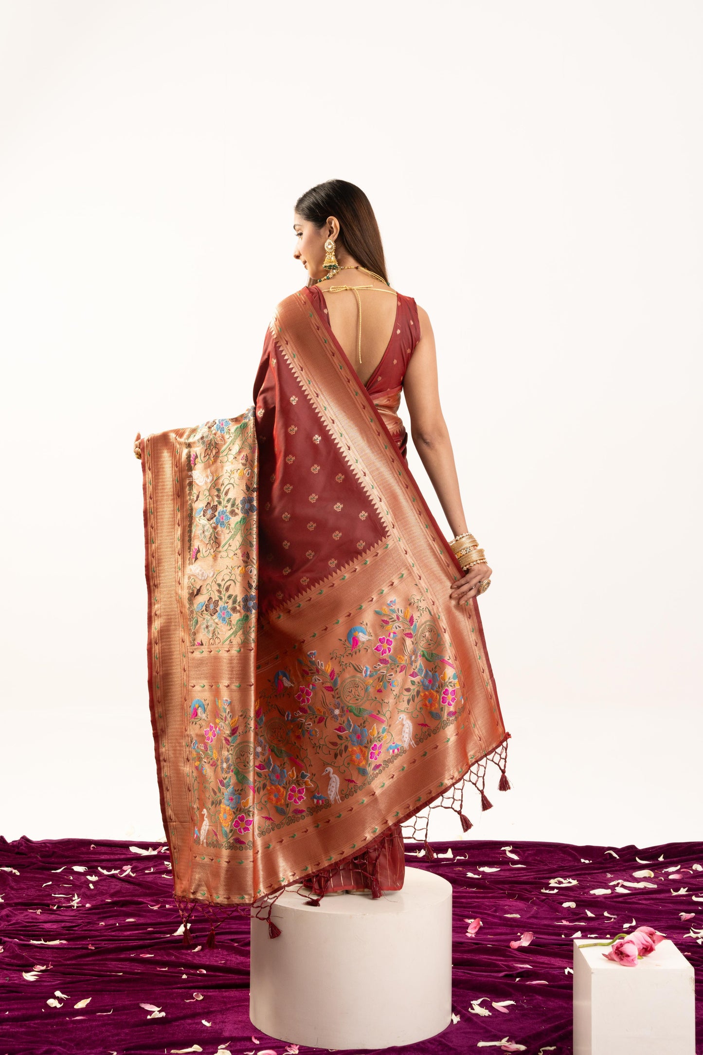 Jyoti Fashion Women's Maroon Soft Banarasi Silk Zari Woven Saree with Blouse