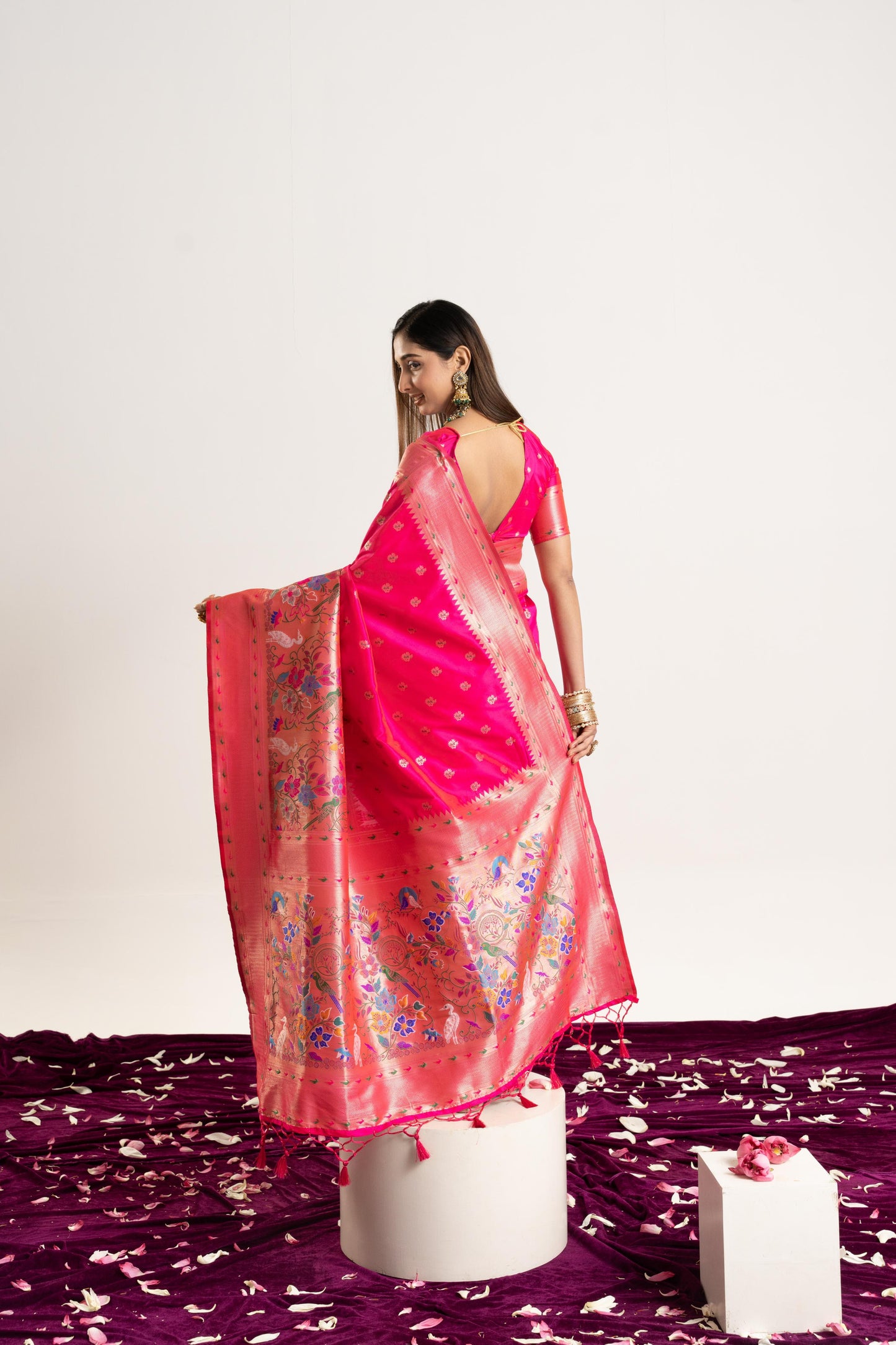 Jyoti Fashion Women's Pink Soft Banarasi Silk Zari Woven Saree with Blouse
