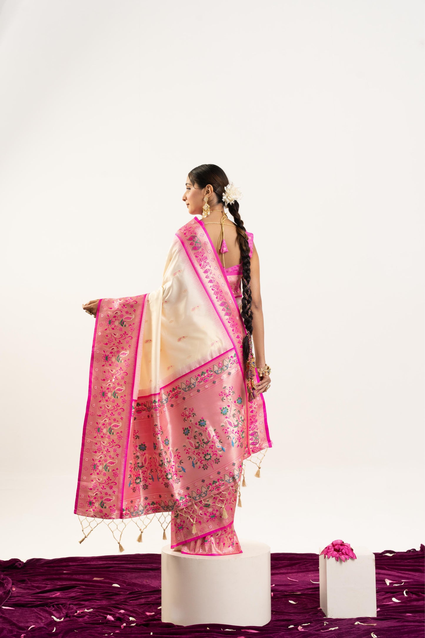 Jyoti Fashion Women's Cream Soft Banarasi Silk Zari Woven Saree with Blouse