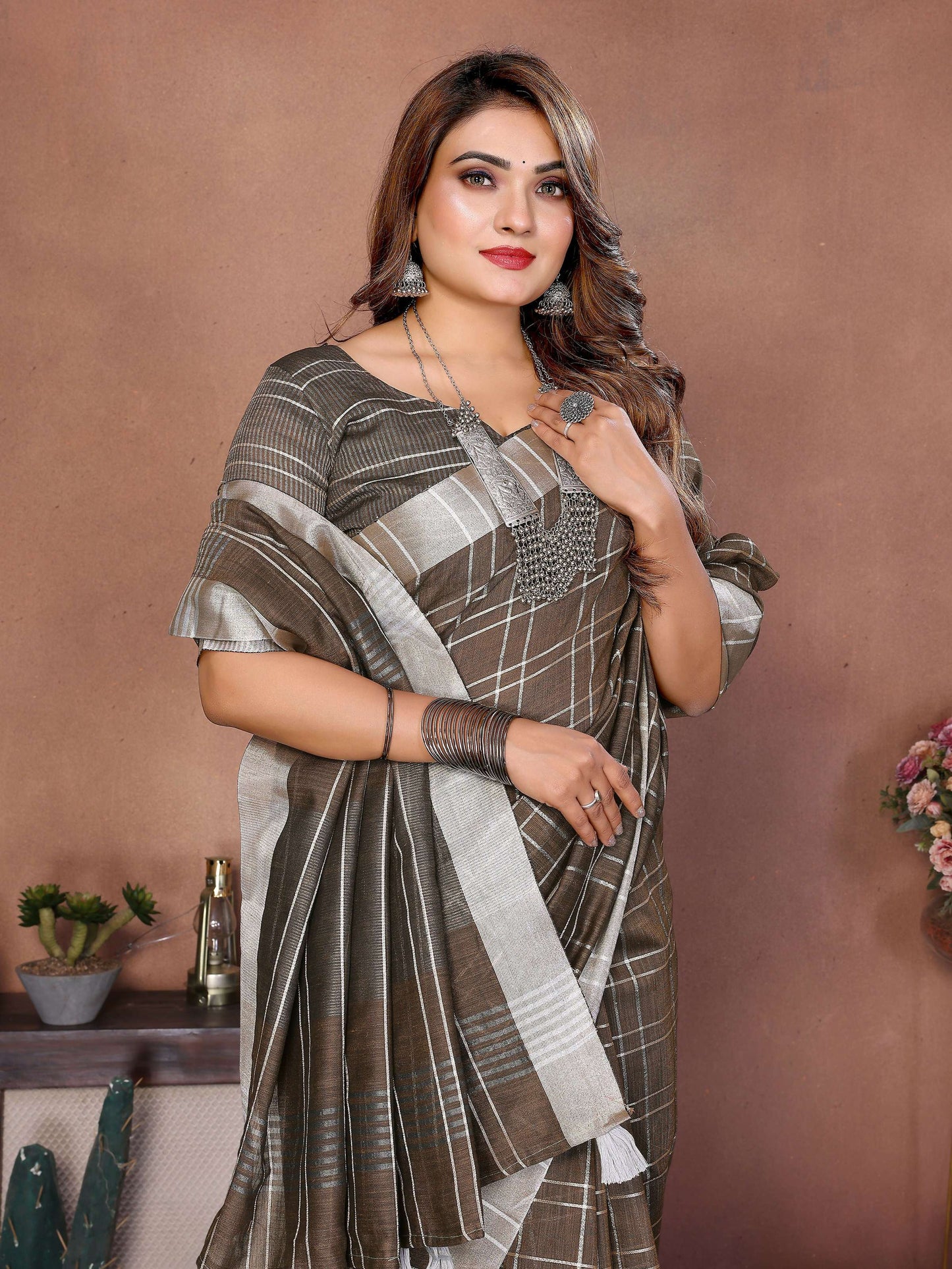 Aastha Fashion Light Brown Linen Weaving Saree