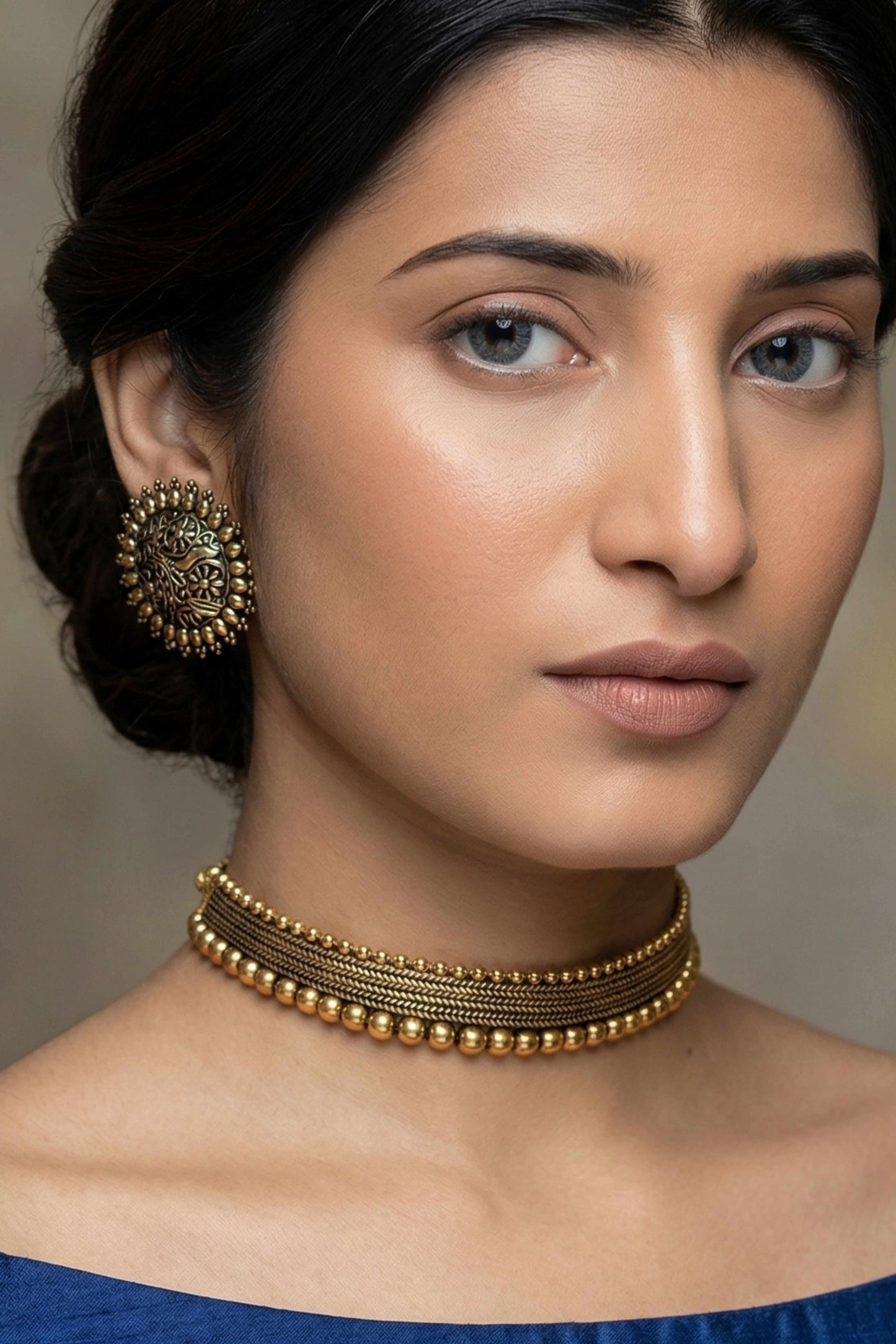 Mahi Wide Beaded Choker Necklace Set