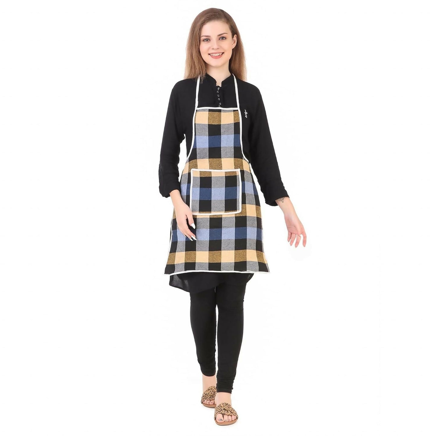 Glun Waterproof Cotton Kitchen Apron With Front Pocket-Multicolour (Pack of 2)
