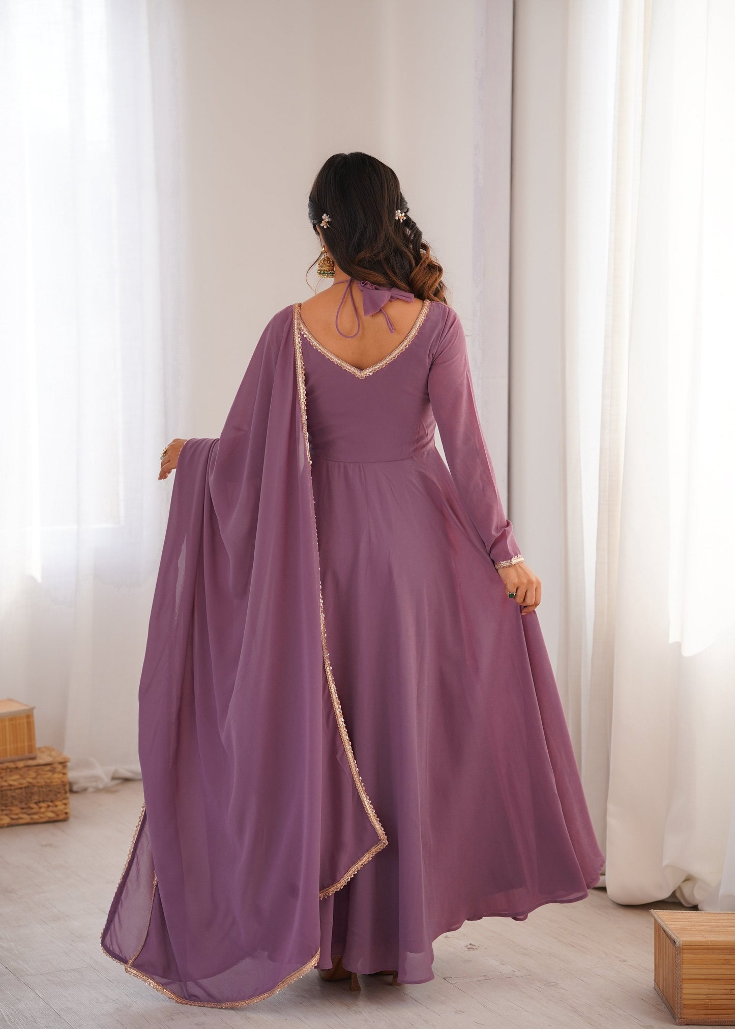 Lehenga Mart Designer Anarkali Suit With Kurta Dupatta For Women-Mauve Pink