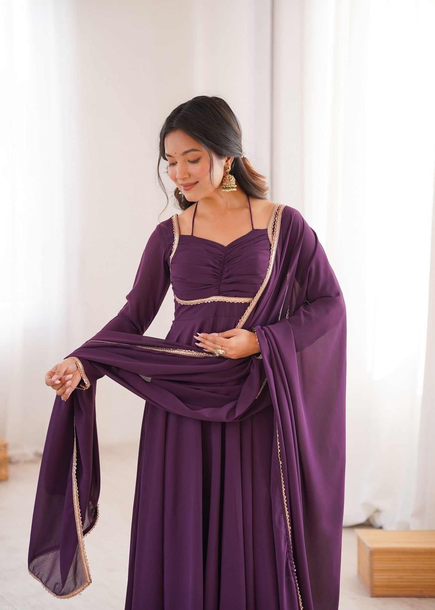 Lehenga Mart Designer Anarkali Suit With Kurta Dupatta For Women-Wine