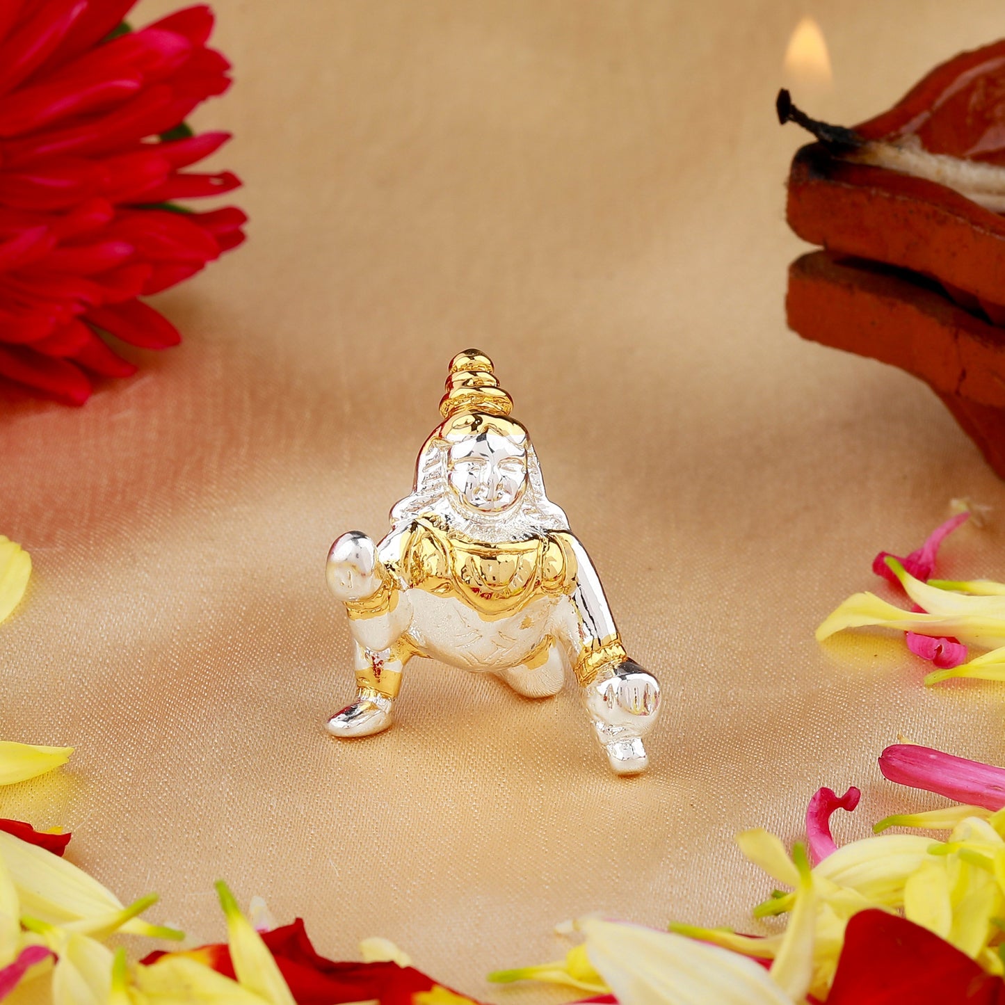 Estele Gold & Rhodium Plated Divine Bal Lord Krishna Idol for Home/Car Decor