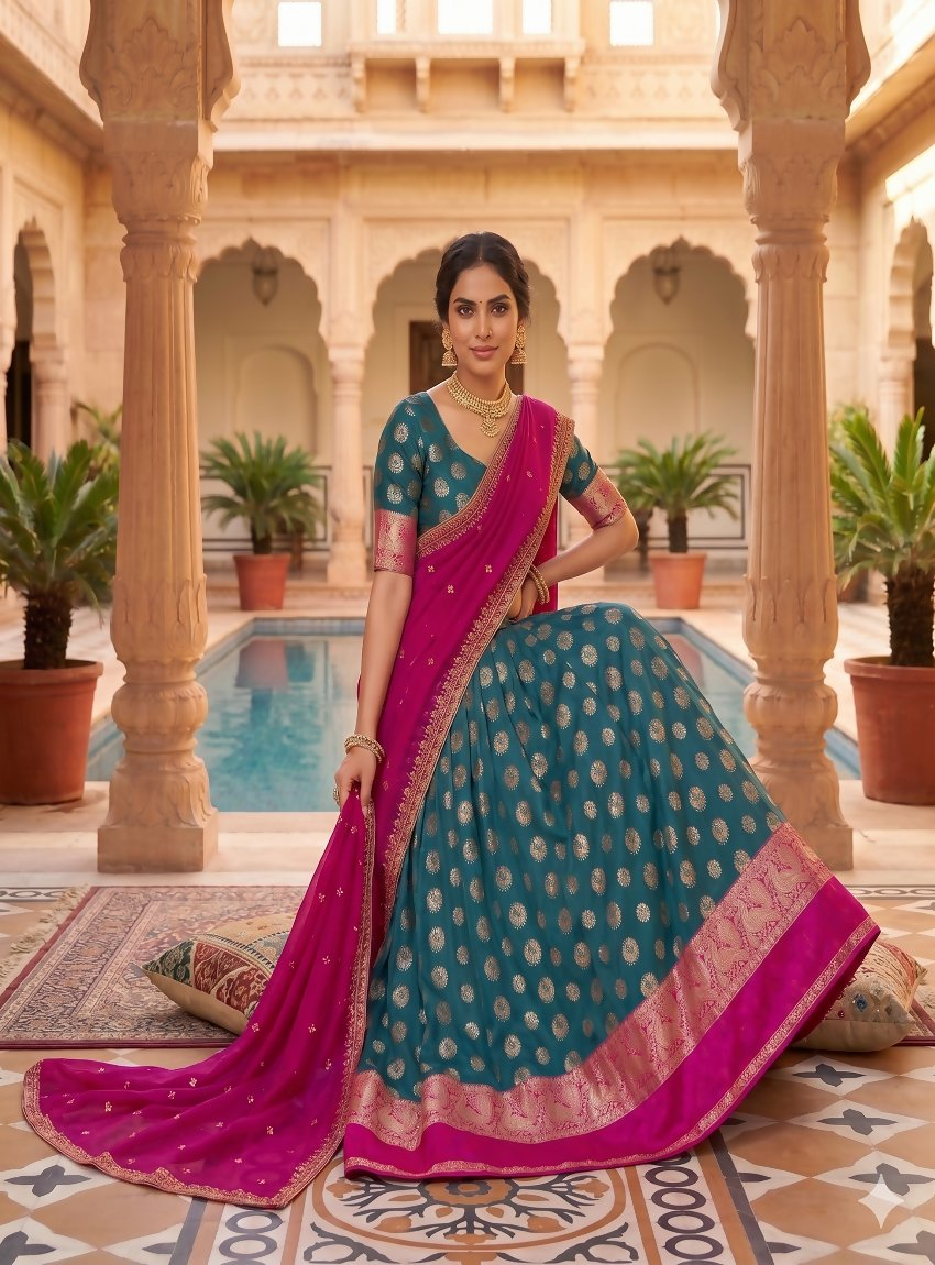Teeya Creation Peacock Blue Banarasi Silk Ethnic Lehenga Choli for Festivals and Weddings