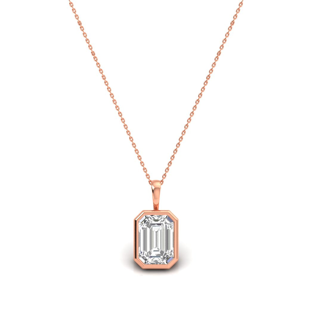 Rose Gold Emerald-Cut Solitaire Diamond Pendant