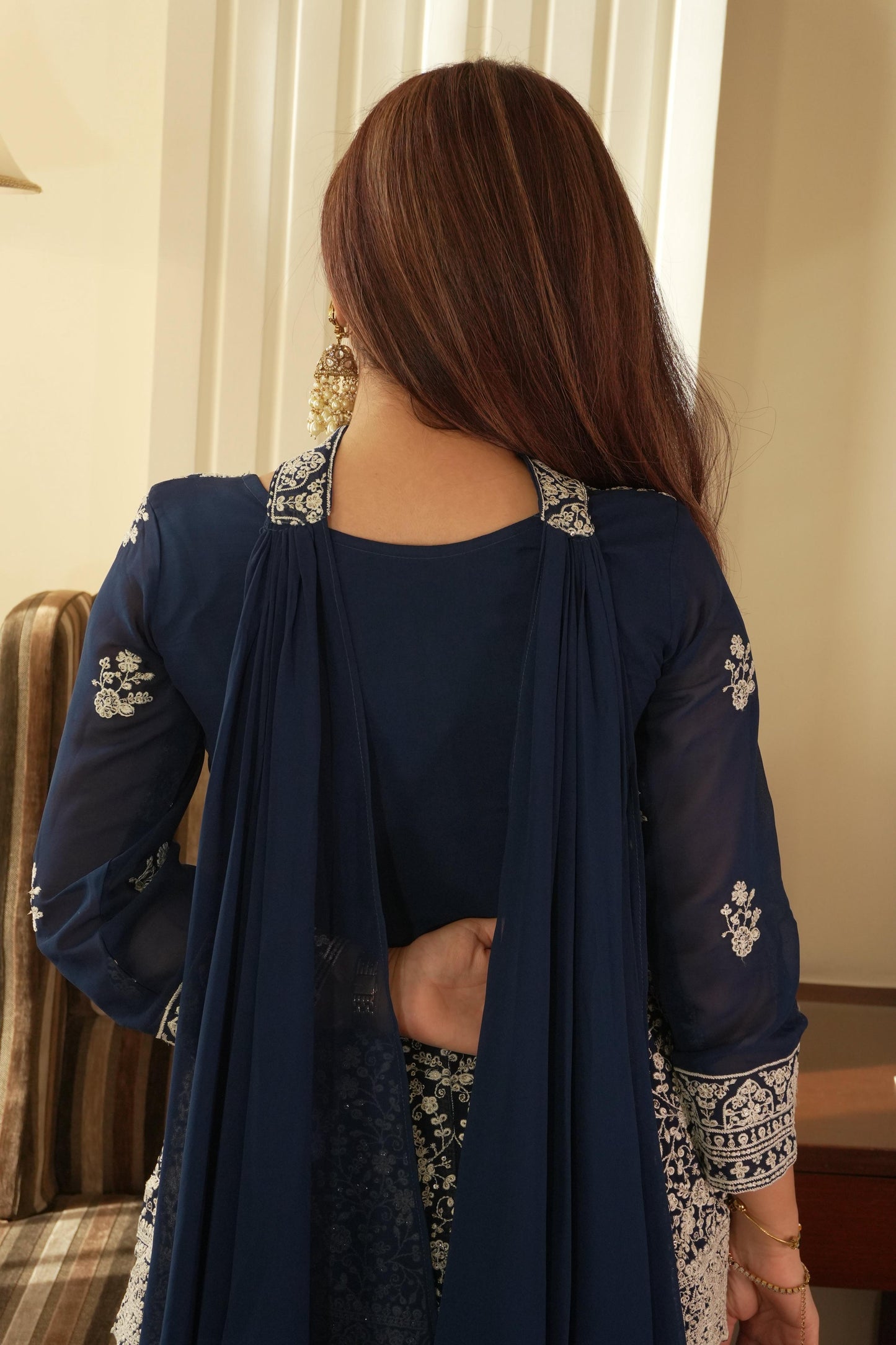 Lehenga Mart Designer Palazzo Suit With Kurta Palazzo Dupatta For Women-Blue