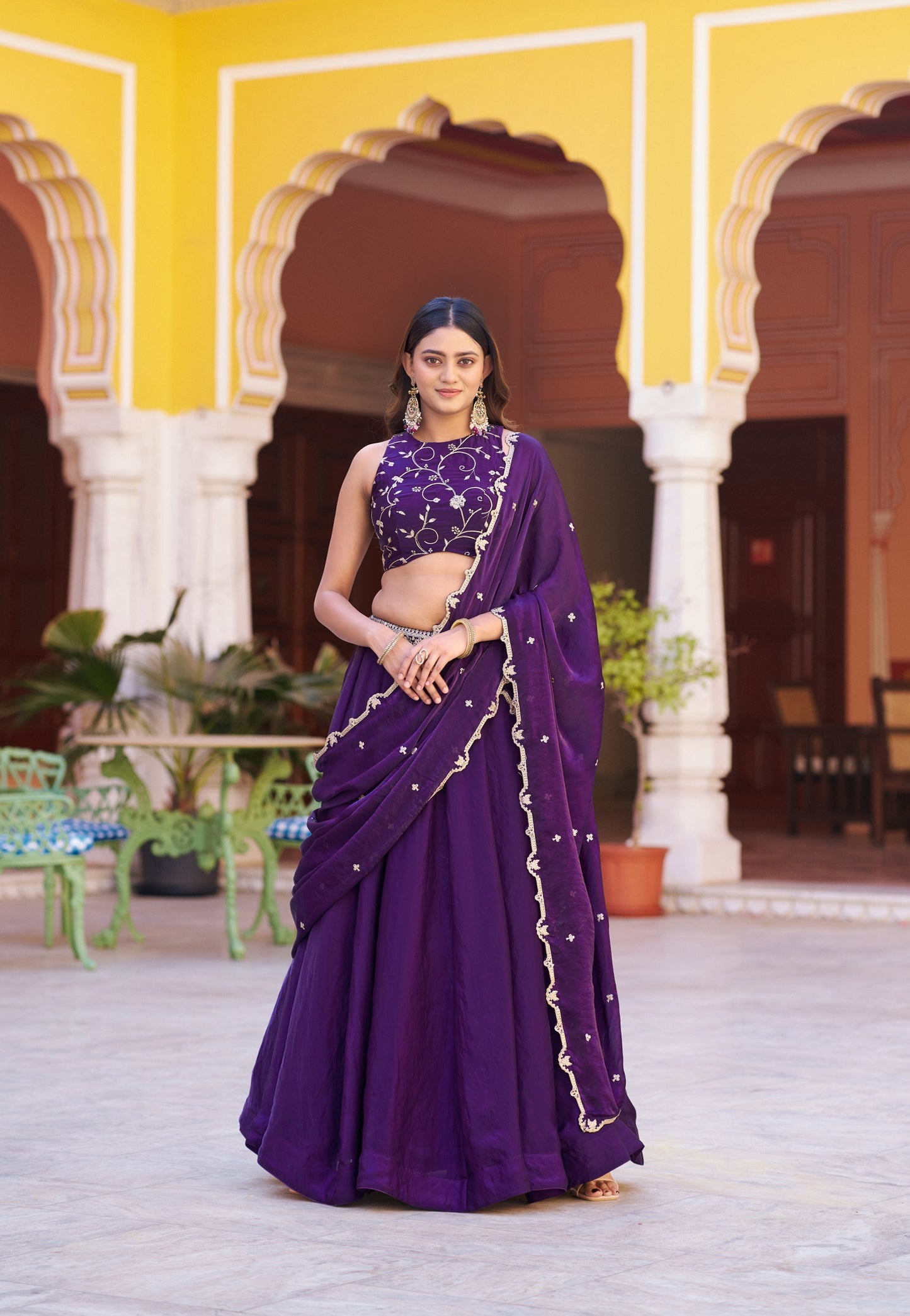 Lorenvalley Fashion Purple Fendy Satin Sequins and Thread Embroidery Work Lehenga Choli with Dupatta