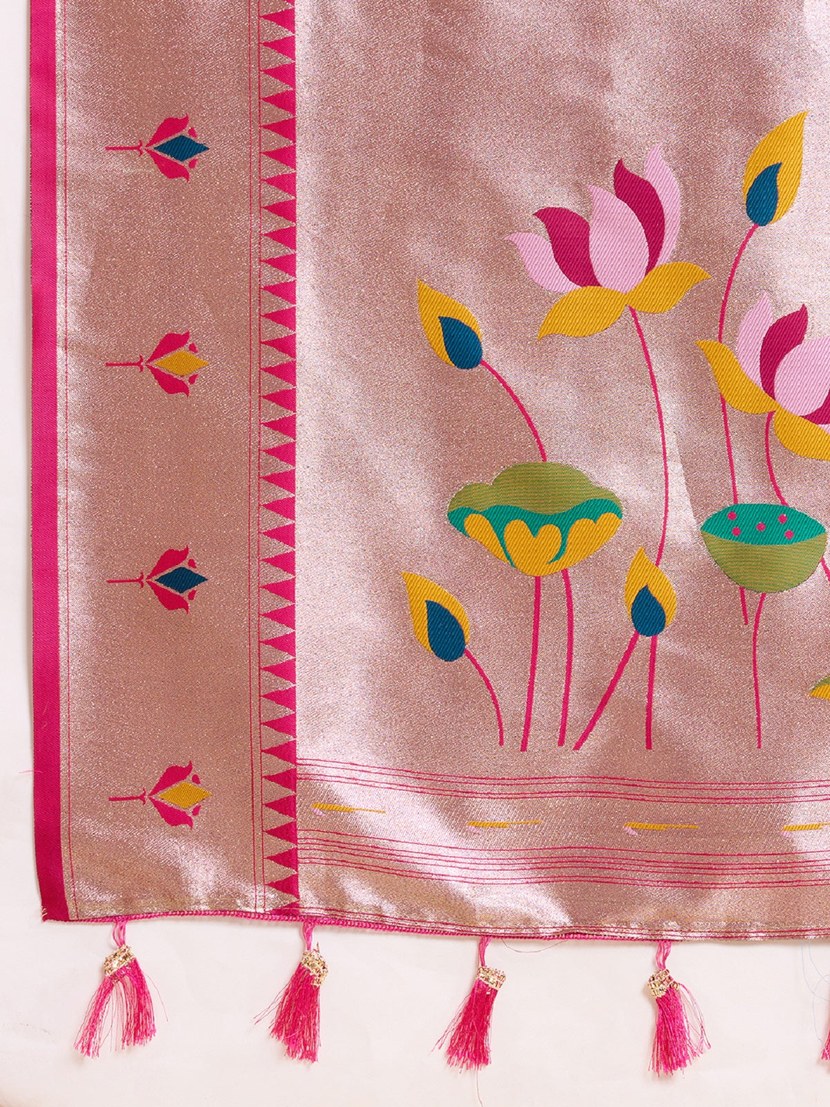 Dwija Fashion Grey Wedding Wear Woven Lotus Motif Work Pure Soft Silk Saree With Unstitched Blouse