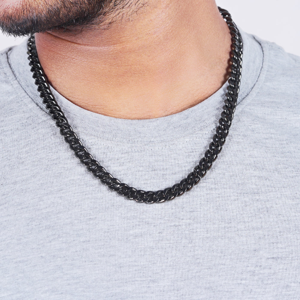 Estele Gun Metal Plated Cuban Style Thick & Heavy Chain for Men with Toggle Bar