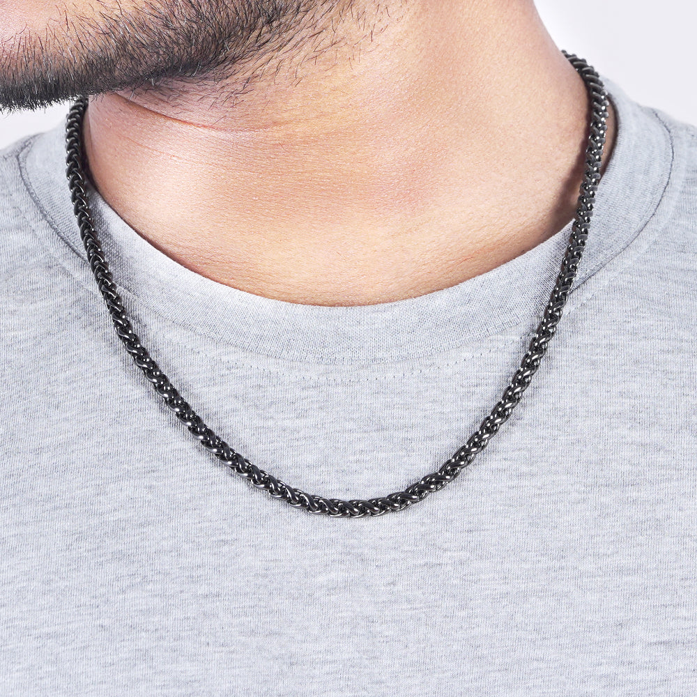 Estele Gun Metal Plated Breaded Chain for Men with Lobster Clasp