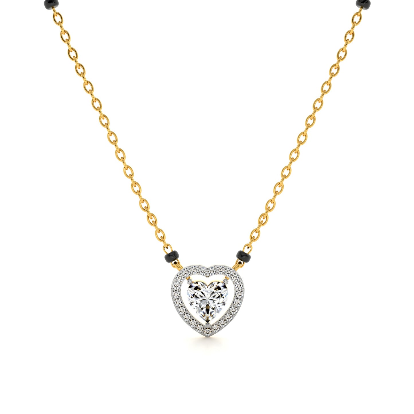 Dual Heart Shaped 9KT Gold Laboratory Grown Diamond Mangalsutra