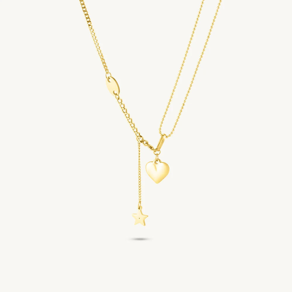 Chic Heart & Star Drop Necklace