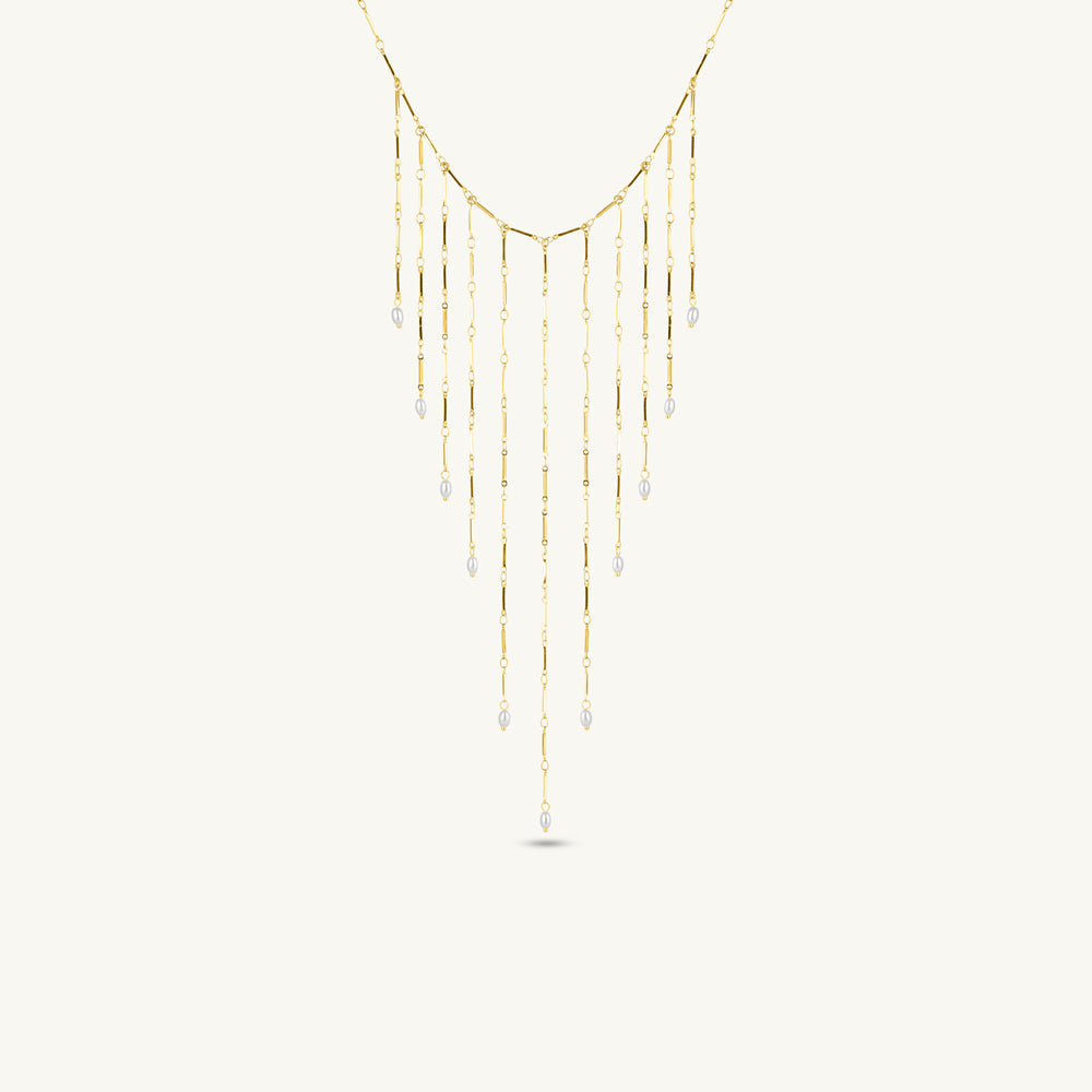 Sunbeam Tassel Pearl Drop Necklace