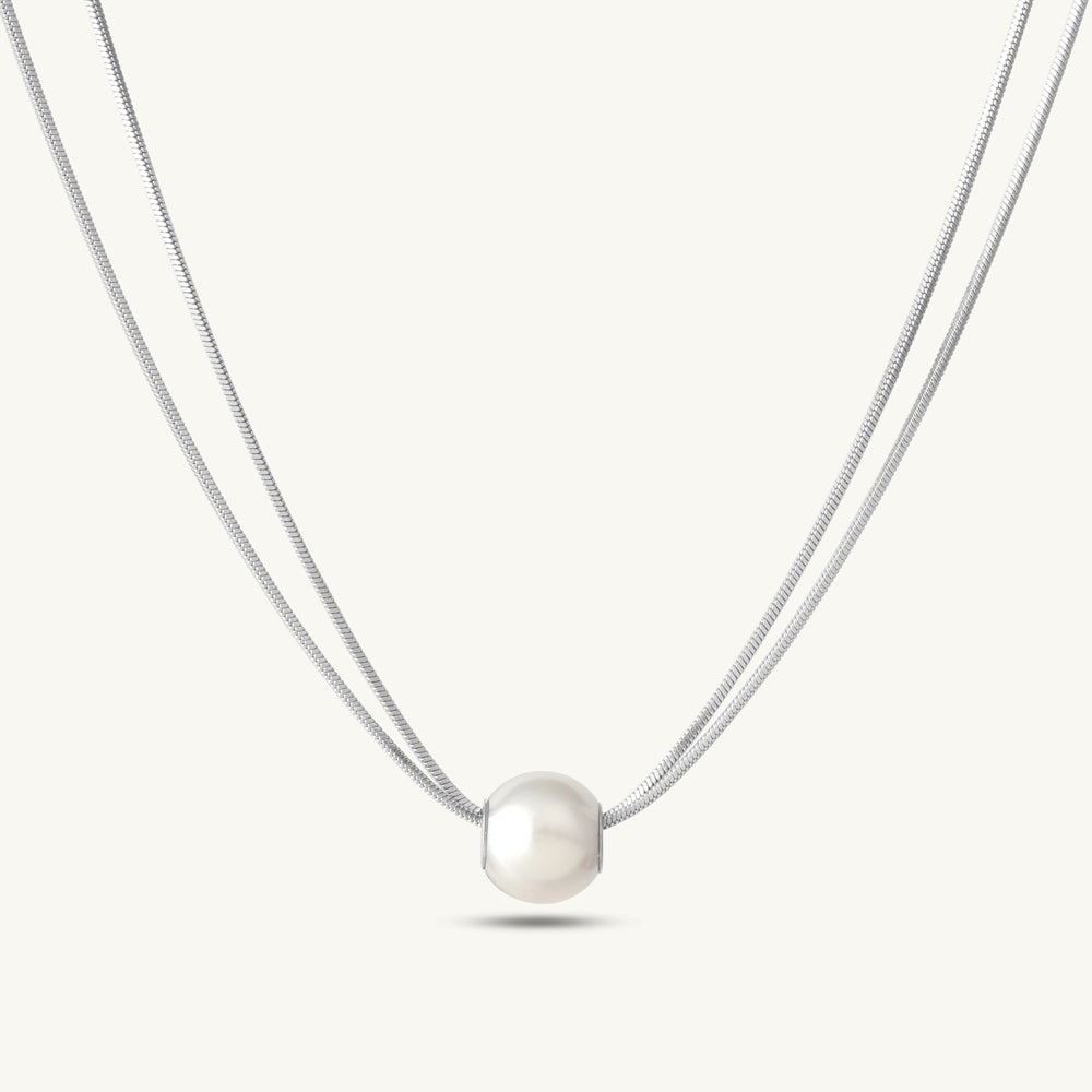 Lustrous Pearl Orbit Double-Chain Necklace