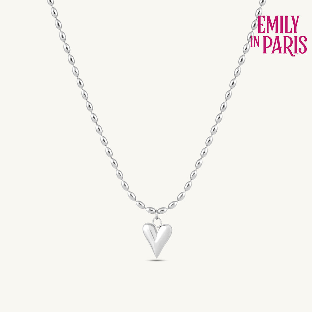 Dainty Beaded Chain Puffy Heart Necklace