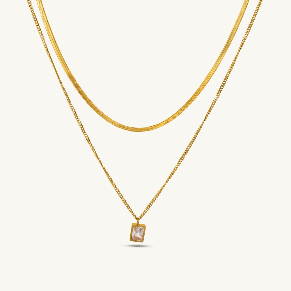Square Pendant Layered Necklace