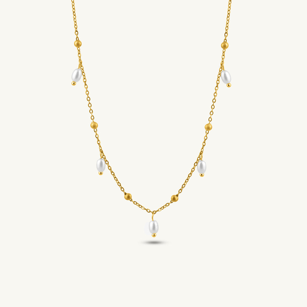 Golden Chain Necklace with Pearl Drops