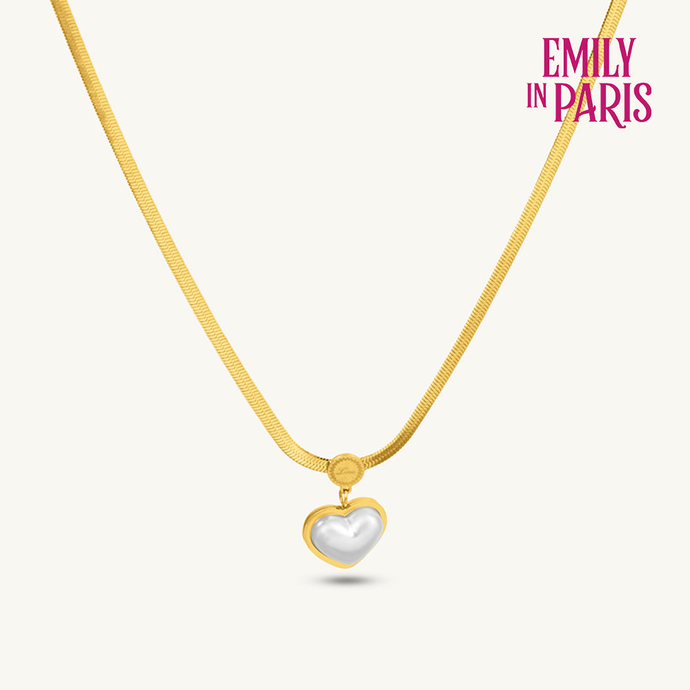 Golden Framed Pearl Heart Necklace