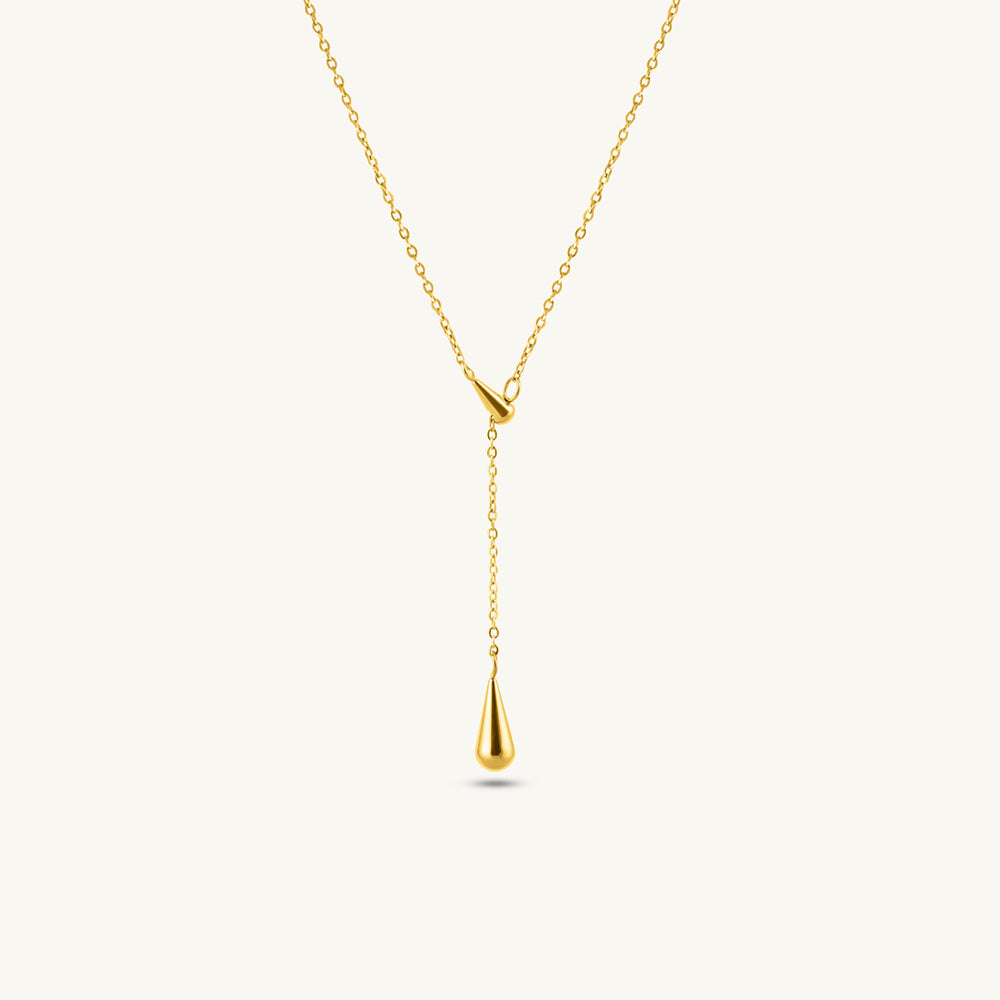 Golden Teardrop Lariat Necklace