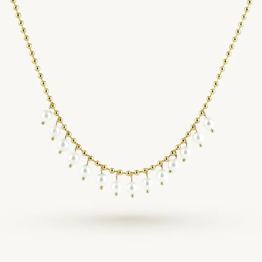 Minimal Pearl line Fringe Necklace