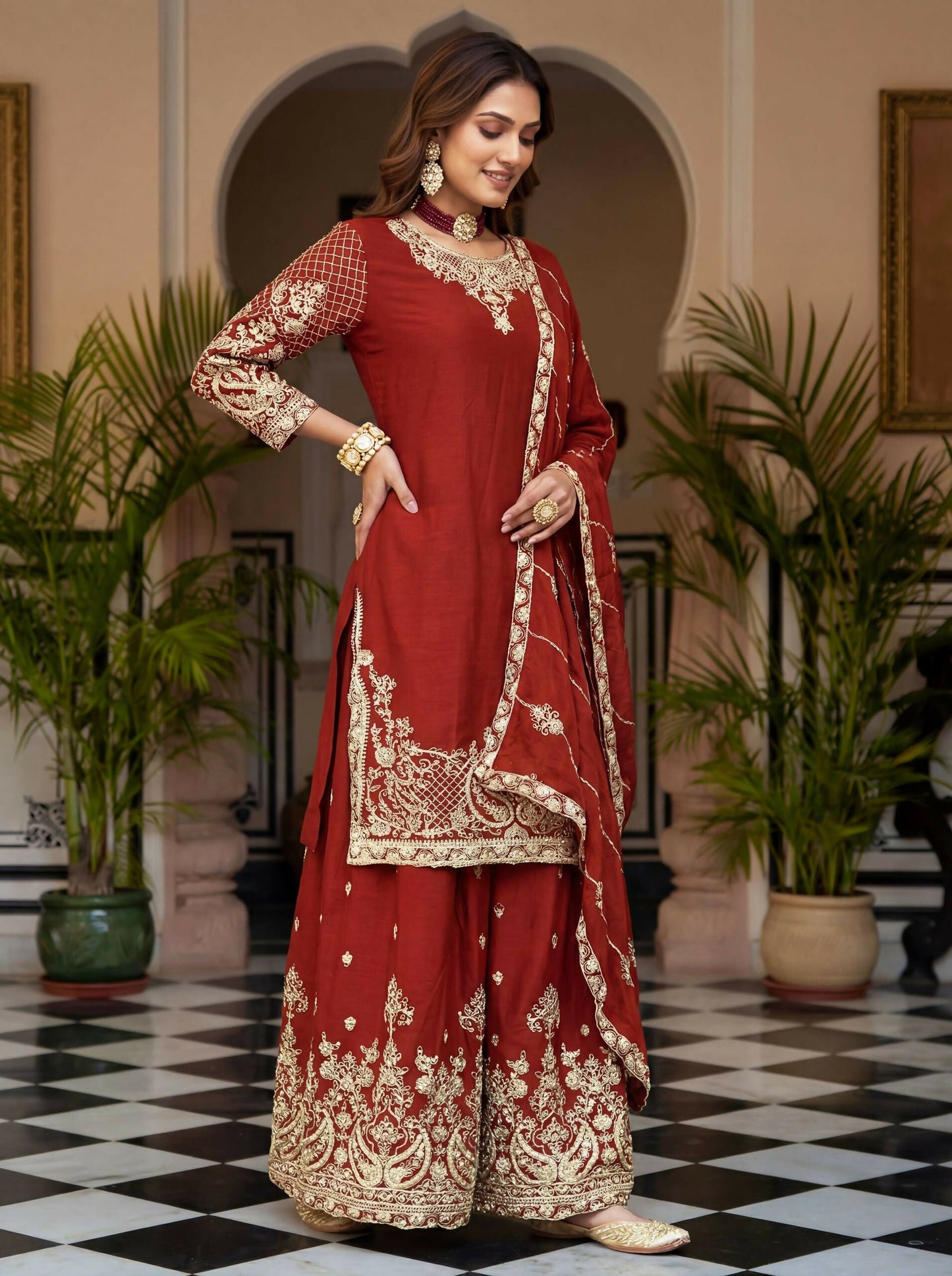 Teeya Creation New Trendy Traditional Wear Sharara with Heavy Border Dupatta Set - Orange