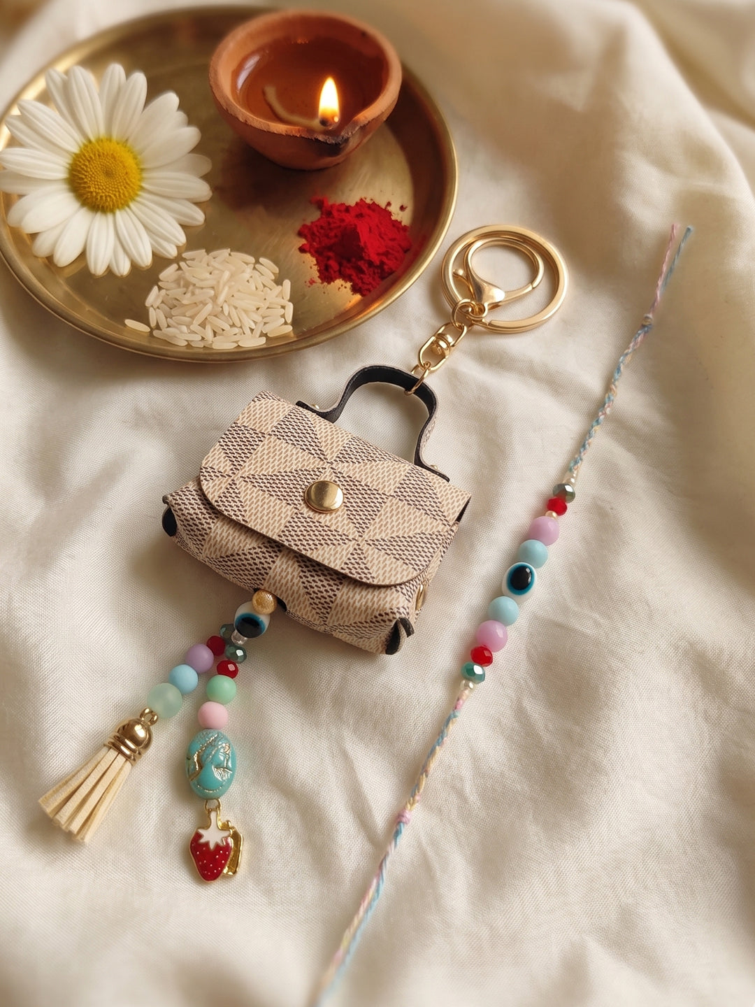 NVR Set of 2 Purse Design Evil Eye & Beads Bhaiya Bhabhi Rakhi With Roli Chawal