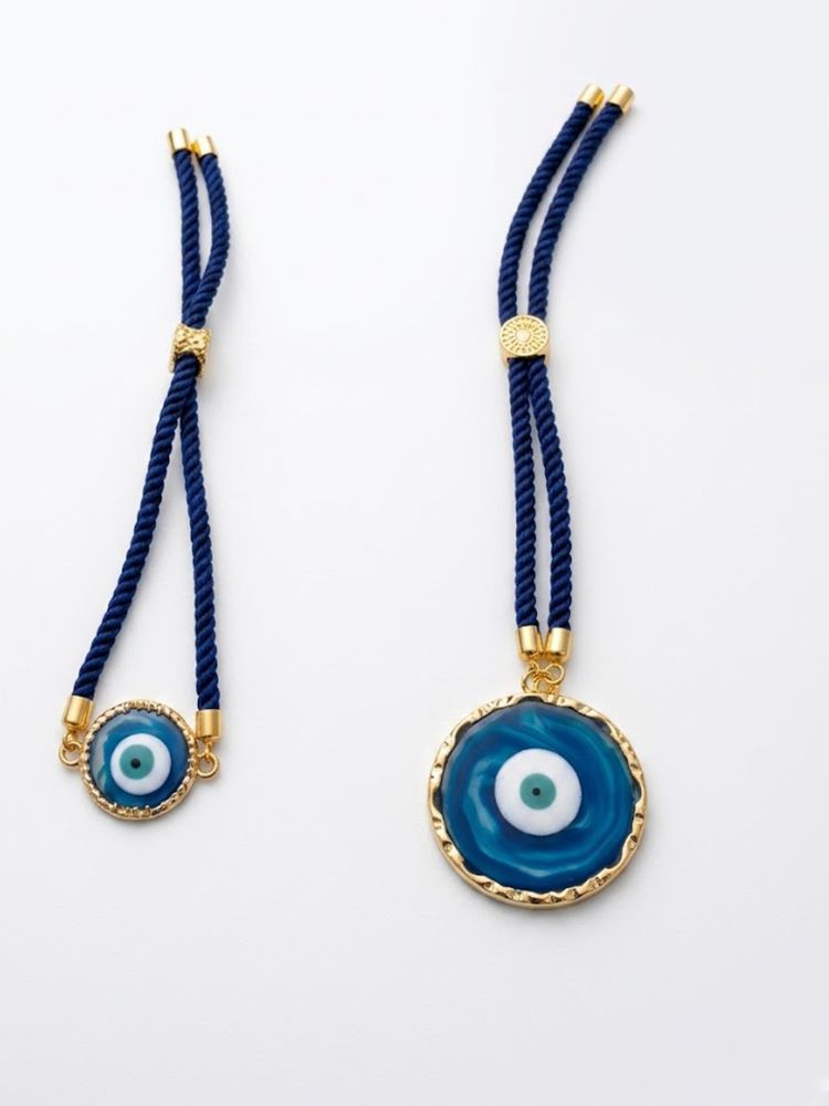 NVR Set of 2 Blue Evil Eye Design Bhaiya Bhabhi Wraparound Rakhi with Roli Chawal Chandan