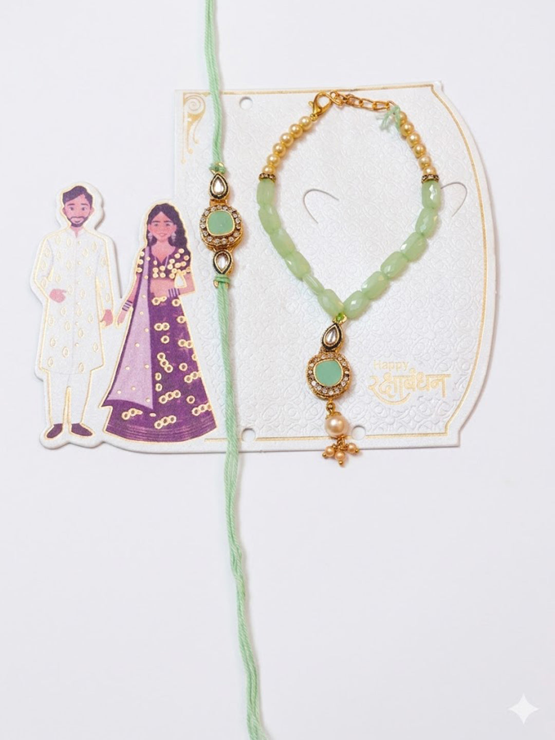 NVR Set of 2 Artificial Stones & Beads Bhaiya Bhabhi Rakhi with Roli Chawal Chandan