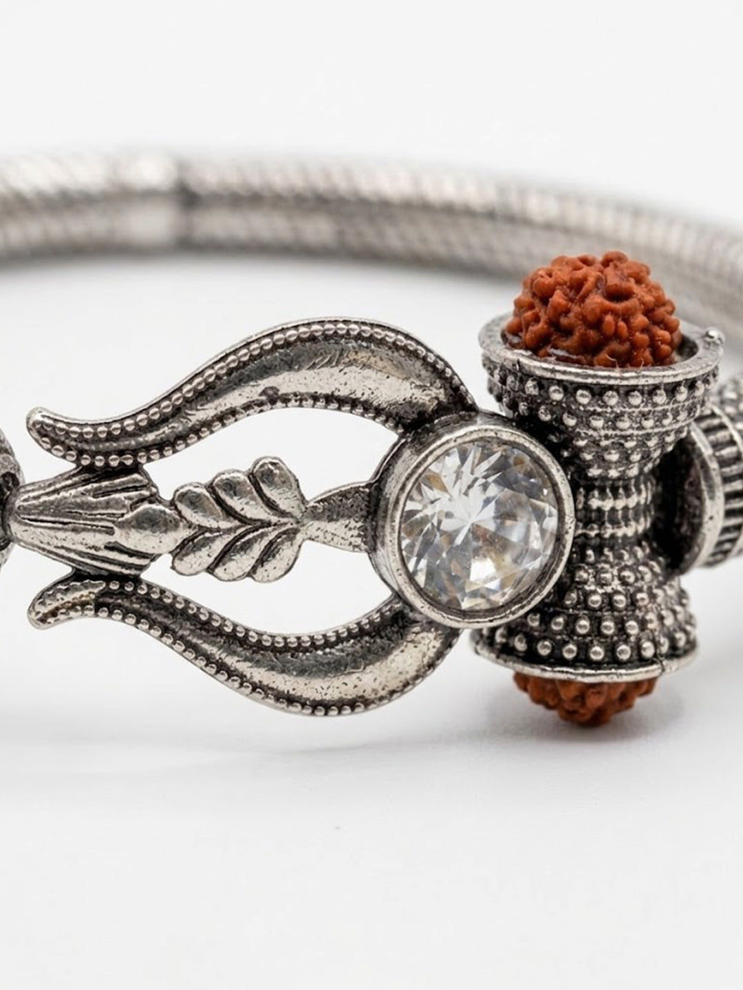 NVR Silver Plated Trishool Design Rudraksh Rakhi Bracelet with Roli Chawal Chandan Mishri
