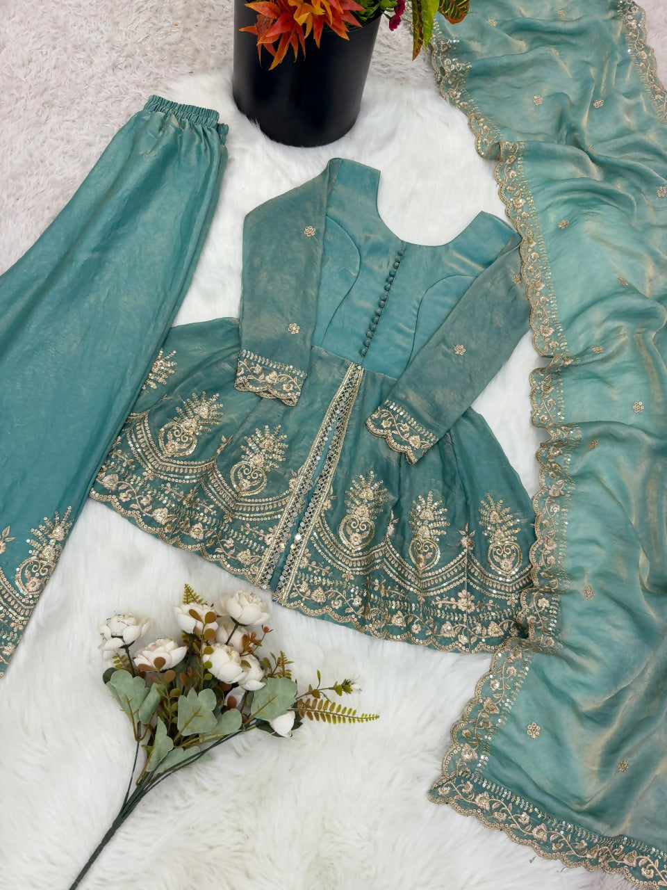 Teeya Creation New Kids Trendy Stylish Fully Stitched Ready To Wear Kurta Set -Turquoise