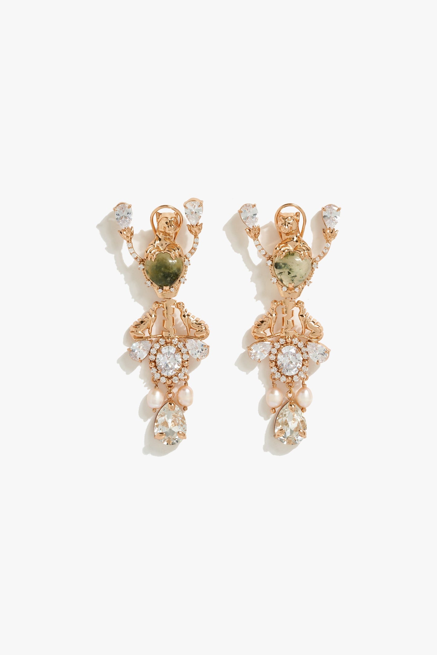 Trinity of Leopards Earrings in Prehnite