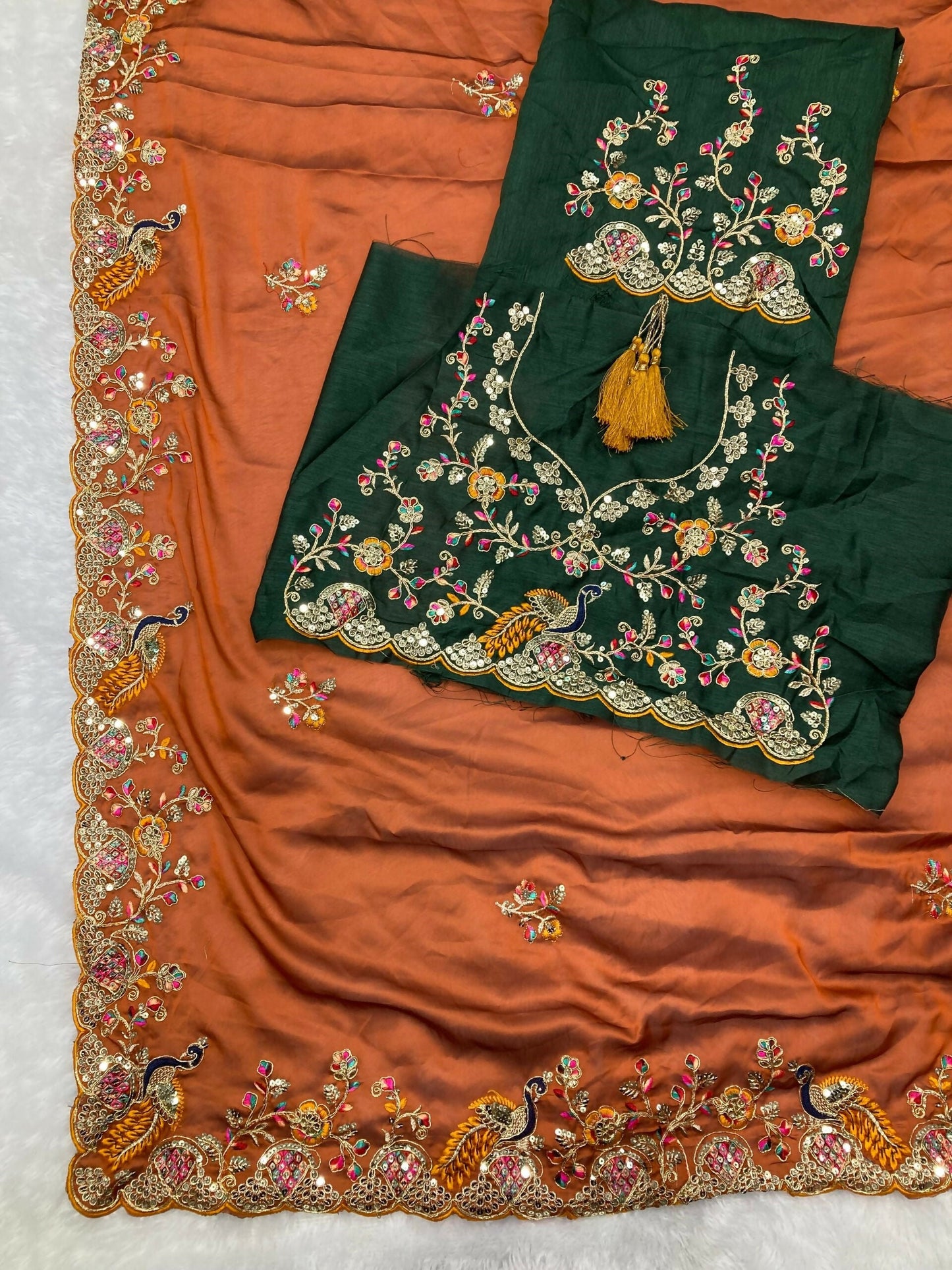 Teeya Creation New Trendy Stylish Party Wear Silk Saree-Orange