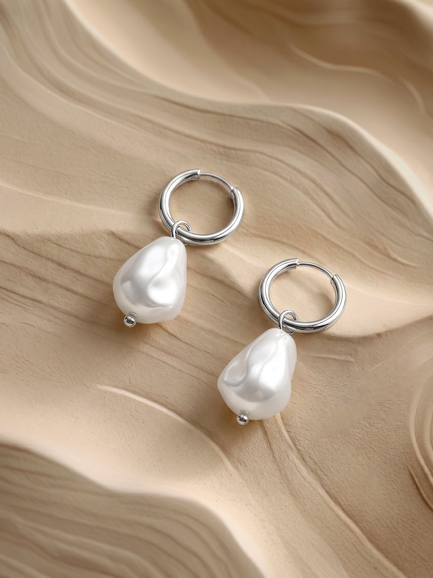 OnnMe by GIVA Drop It Pearl Rhodium Plated Hoop Earrings